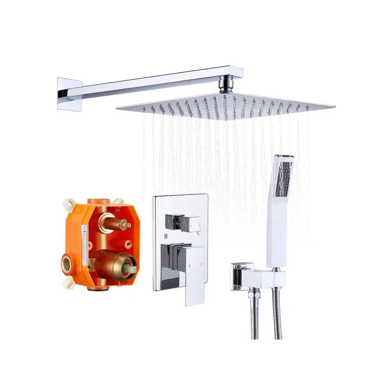 

Shower Faucet Combo Set Wall Mounted with 10" Rain Shower Head and Handheld Shower, Chrome Finish with Brass Valve Rough-In