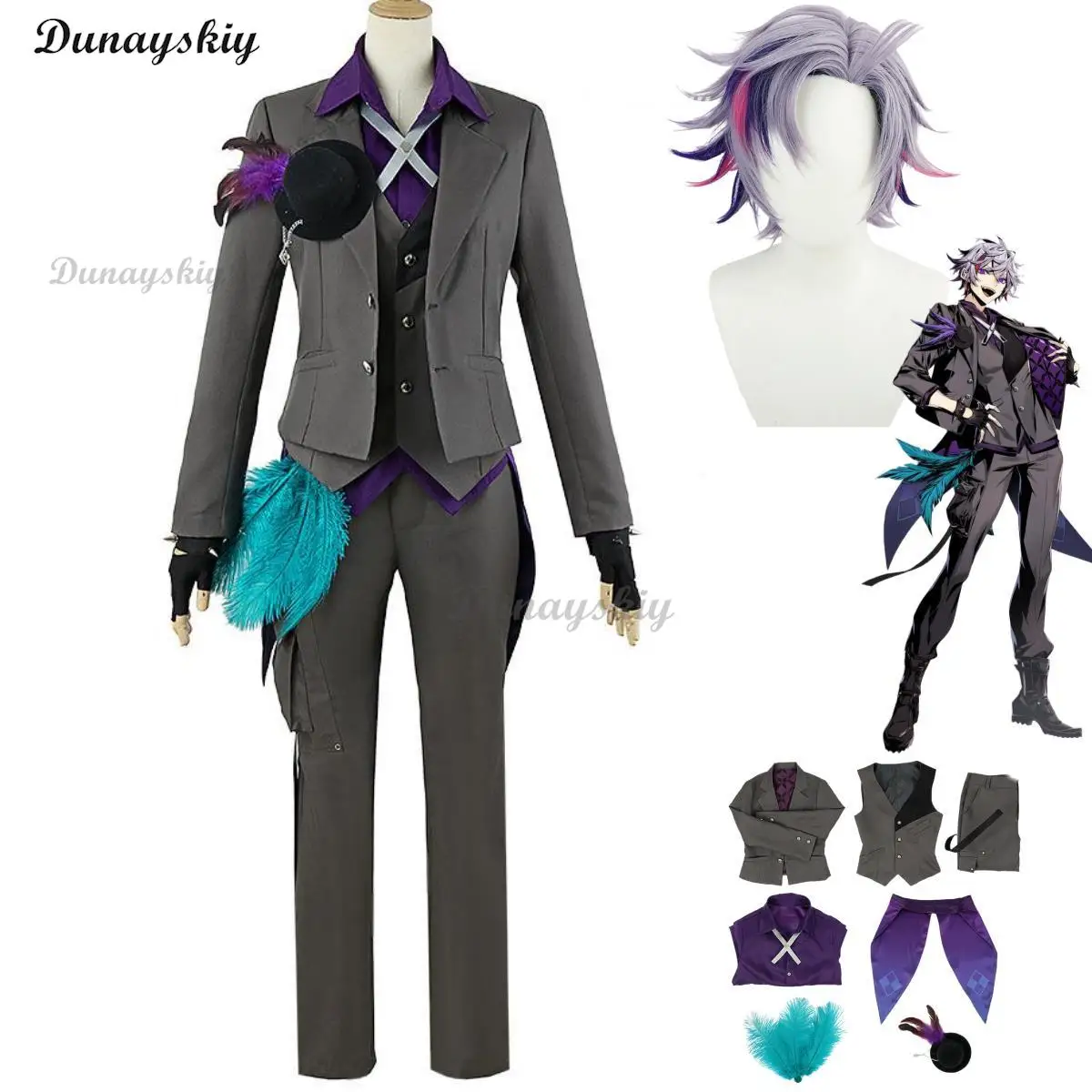 Anime Virtual YouTuber Fuwa Minato Cosplay Costume NIJISANJI ROF-MAO Member Tailcoat Uniform Wig Man Woman Halloween Suit