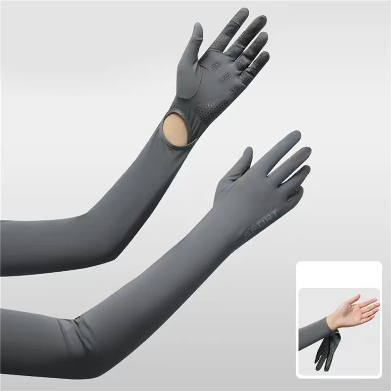 Summer Fingerless Sun Protection Non-slip Gloves Women Outdoor Riding Breathable Long UV Protection Shade Ice Silk Sleeve UPF50+