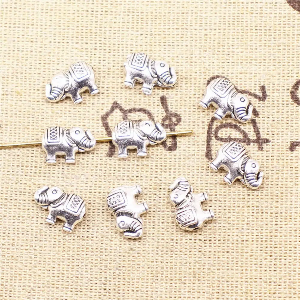 Small Elephant Small Hole Beads Pendants For Earrings Craft Supplies Woman Jewelri 9x12mm 10pcs Antique Silver Color