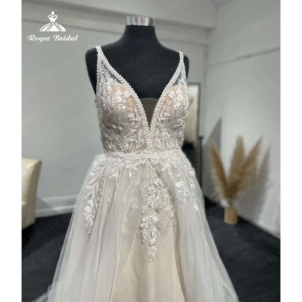 Roycebridal – robe de mariée de princesse, col en v, avec Tulle brodé, personnalisé, hiver