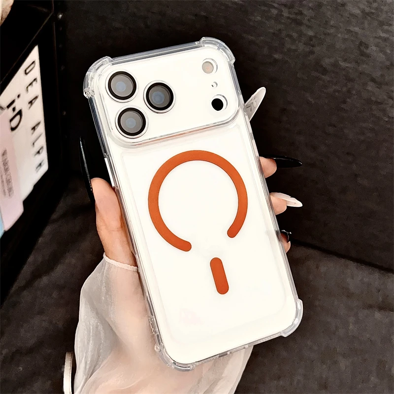 Schokbestendig Armor Voor Magsafe Helder Acryl Telefoon Case Voor iPhone 17 17Air 17Pro 17Pro Max Draadloos Opladen Beschermhoes