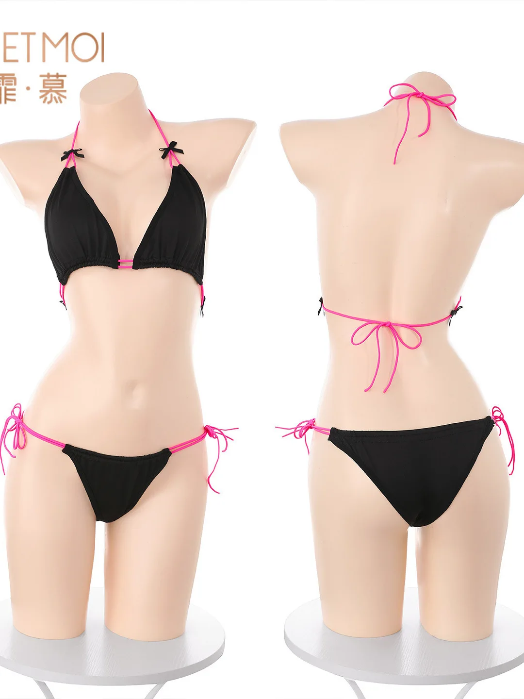 Traje de baño Sexy para chica, ropa interior, conjunto de tres puntos con bloques de Color, Bikini con escote en V profundo, puro deseo, moda Sexy para mujer, Top GMS8