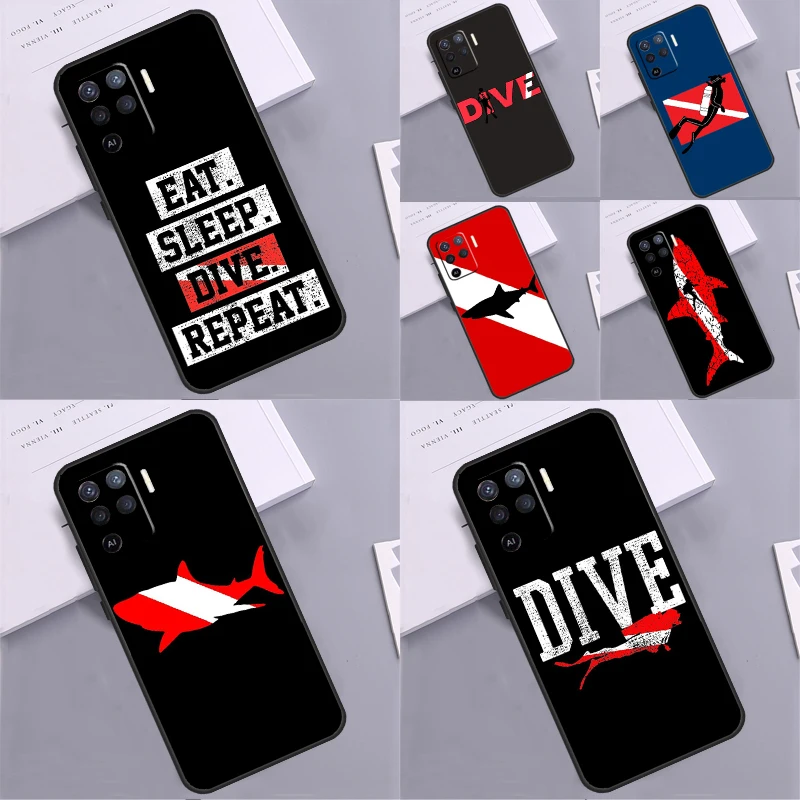 Dive Scuba Diver Shark Diving Flag Case For OPPO A54S A57S A96 A76 A16 A5 A9 A15 A54 A74 A94 A78 A98 A17 A77 A52 A72 A93 A53S