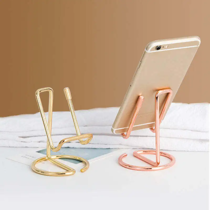 1PC Metal Lazy Wire Mobile Phone Portable Holder Gold For Ipad Mobile Phone Universal Storage Rack Accessories Desk Decoration image 2