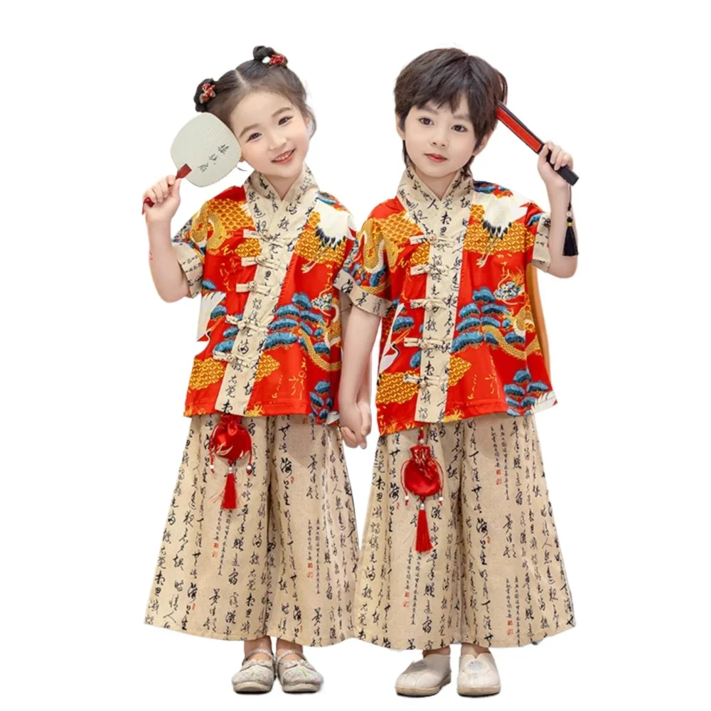 

Children's Clothing Girl Boy Children's Sets Kids Clothes Hanfu Party Vintage Chinese Style Stage Cosplay Costumes Kung Fu Suit