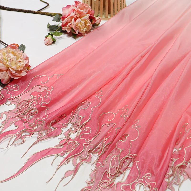 

1m Gradient Flame Tail Fabric Heavy Embroidery Designer Fabrics DIY Hanfu Chinese Style Skirt Dress Dance Costume Sewing