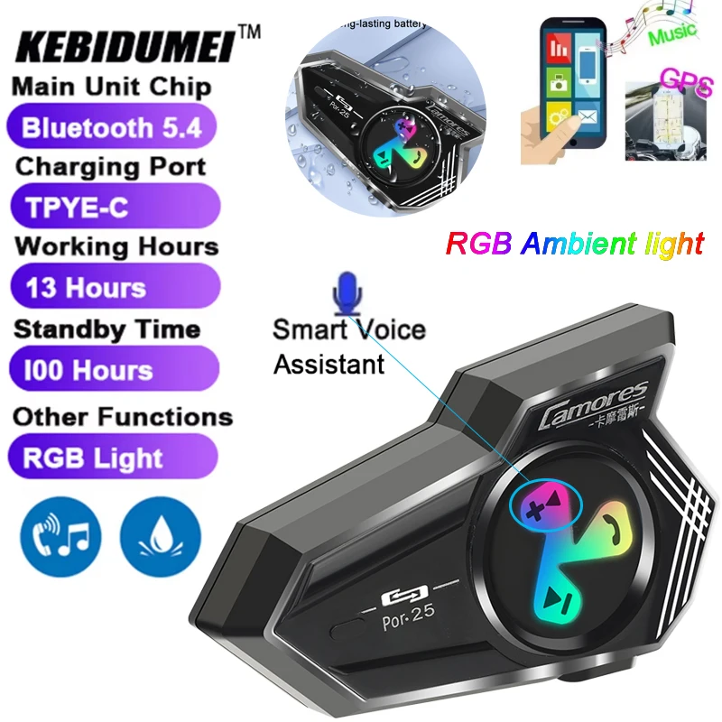 

Bluetooth5.4 Motorcycle Helmet Headset Waterproof 1000mAh Wireless Handsfree Mic Headphones Music Player For Motorbike Rider