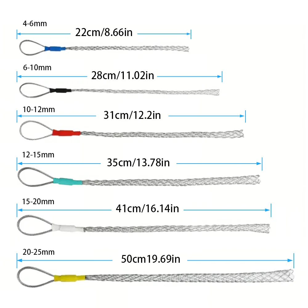 6 Colors Cable Pulling Socks Mesh Puller Antislip Pipe Conduit Pull Net Cover 4-25mm Cable Puller Wire Grip Galvanizing Metal