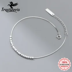 TrustDavis Real 925 Sterling Silver Anklets Fashion Geometric Beads Anklets for Women Birthday Gift Fine 925 Jewelry DS3797