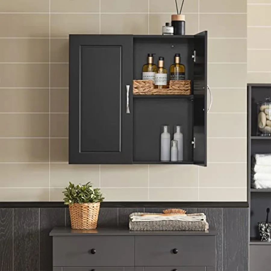 

Black Wall Cabinet Laundry Room Floating Storage Cabinet with Adjustable Shelf Medicine Cabinet for Bathroom Kitchen Garage Hal