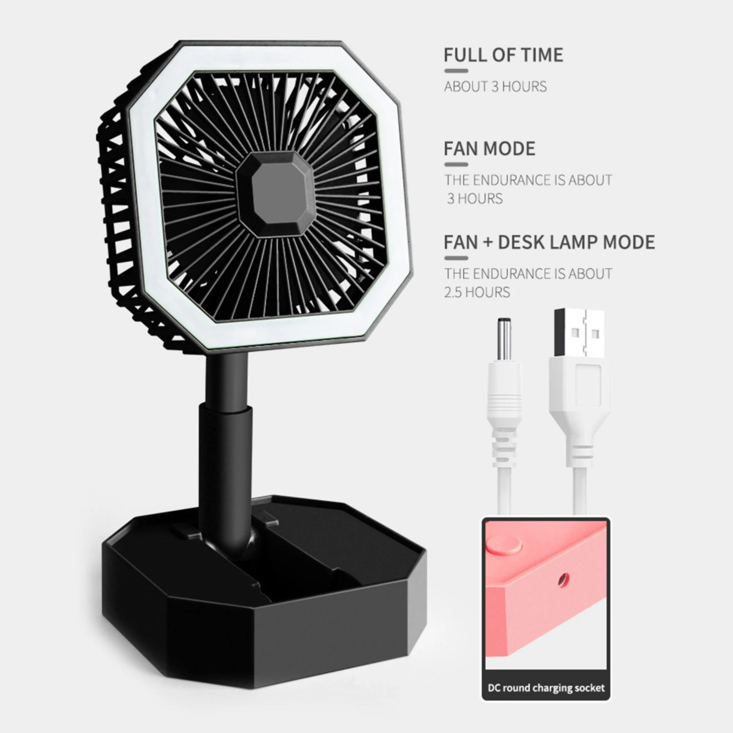 Ideal On-the-Go Cooling Accessory - Convenient Lightweight Portable Rechargeable Mini Folding Fan with Light - Multifunctional 2