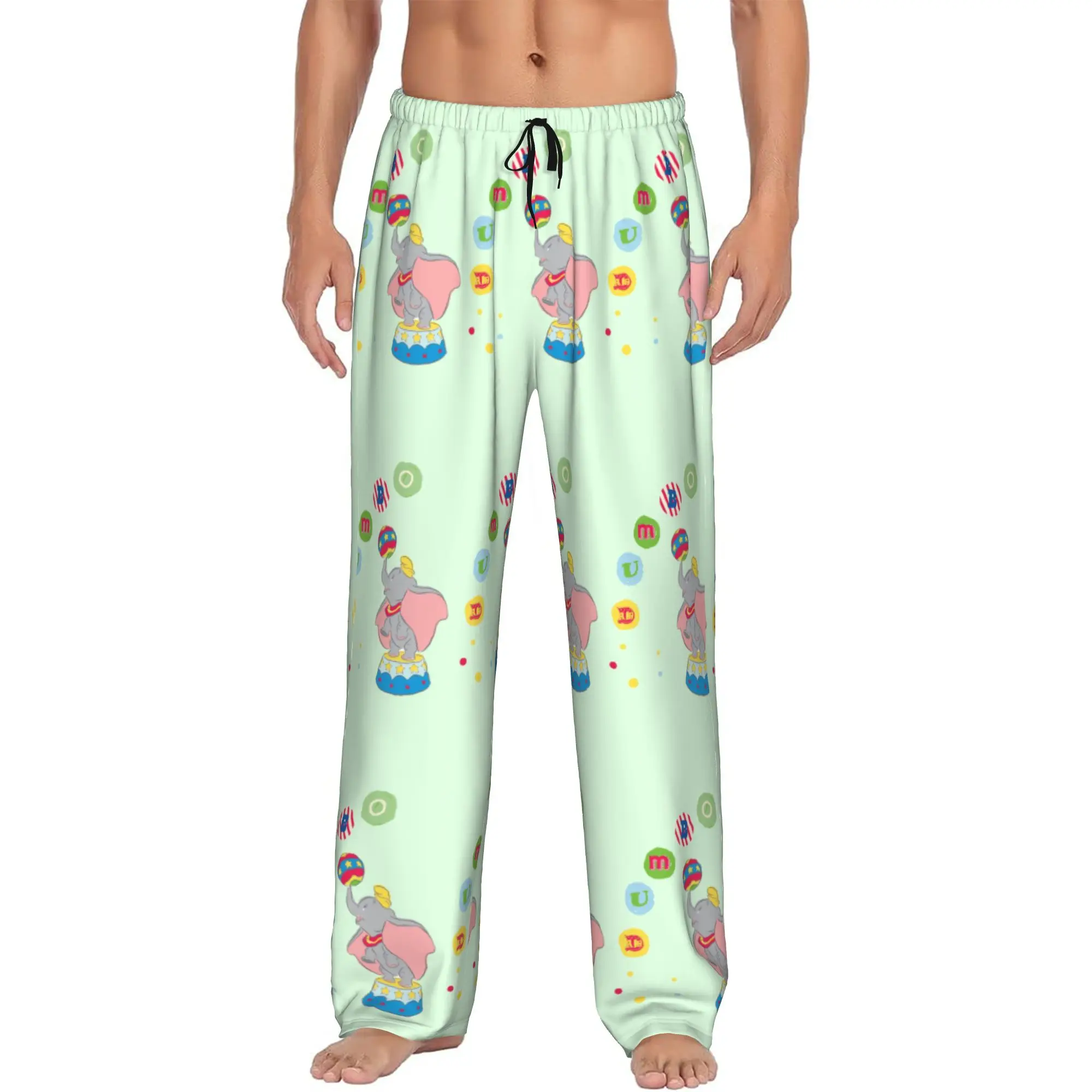 Pantalones de Pijama Personalizados con Dibujos Animados de Dumbo, Pantalones de Dormir con Cordón y Bolsillos para Hombre, Diseño de Elefante