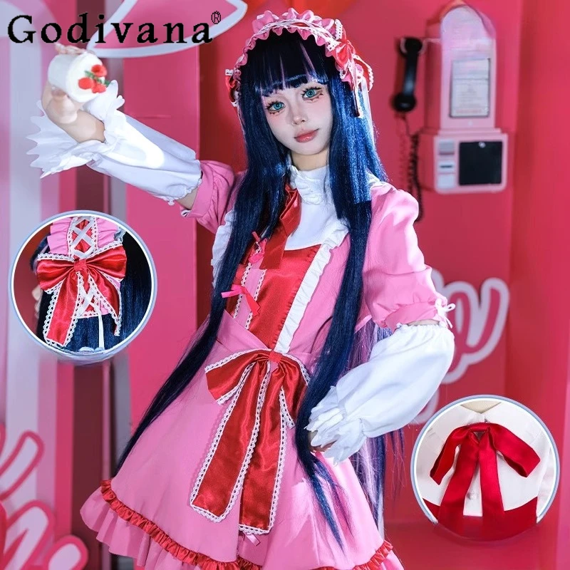 

Bow Design Anime Cosplay Costume Dress Girl Halloween Lovely Pink Lolita Dress Women's Summer Sweet Party Festival Dress