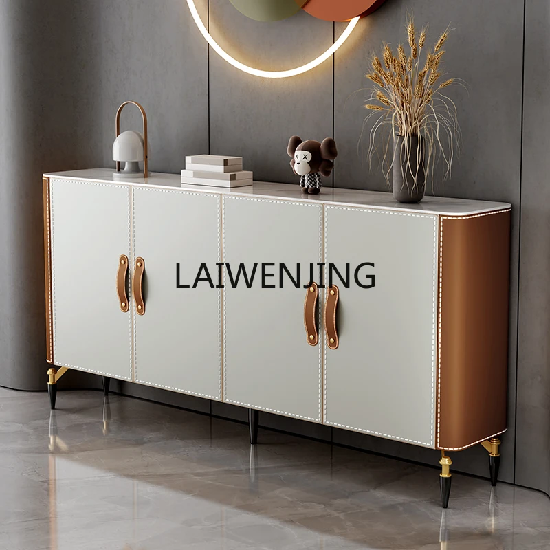 

MJY light luxury saddle leather solid wood entrance living room rock slab dining side cabinet foyer cabinet