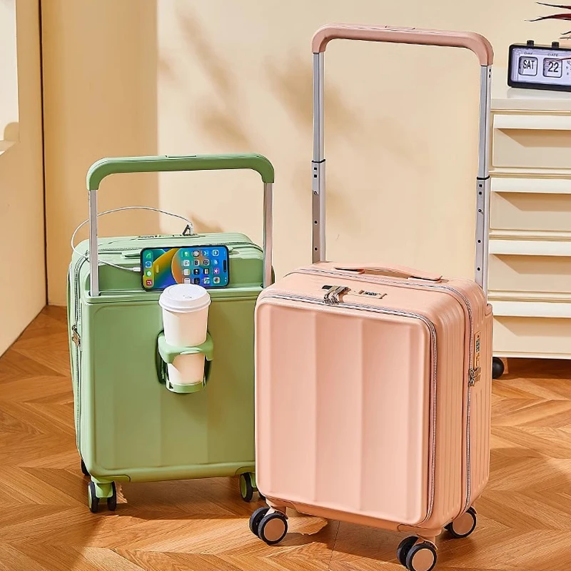 Luggage 18/20 inch Front Opening Trolley Case Mini Small Boarding Password Lock USB Port Multi-function Suitcase