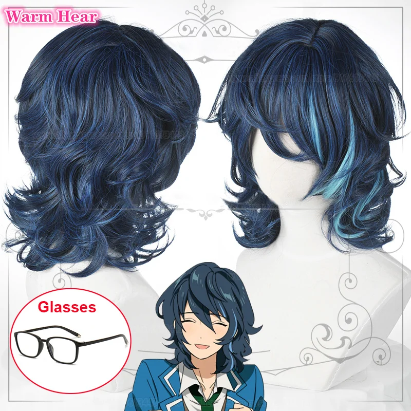 Tsumugi Aoba Wig  ES Tsumugi Aoba Cosplay Wigs Blue Highlight Heat Resistant Hair Halloween Party Wigs + Wig Cap