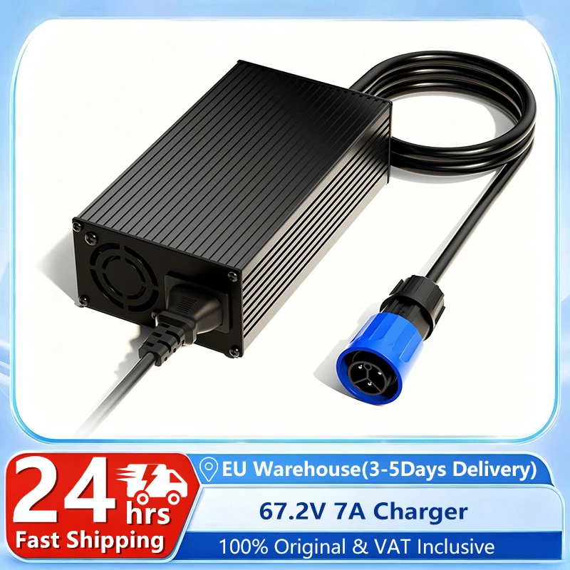 EU-Lager 67,2V 7A Ultraschnelles Batterieladegerät mit EU-Stecker für Talaria Sting X3/X3C/MX3/MX4 (4000-Serie), Wetterfestes Netzteil mit eingebautem Kühlventilator, 3-Pol-Schnellladung