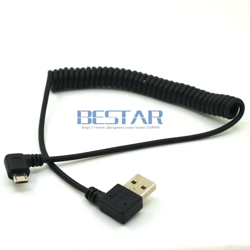 Cable de datos de carga macho Micro Usb de doble codo derecho de 90 grados, línea de resorte retráctil curva izquierda para teléfono móvil Samsung Android