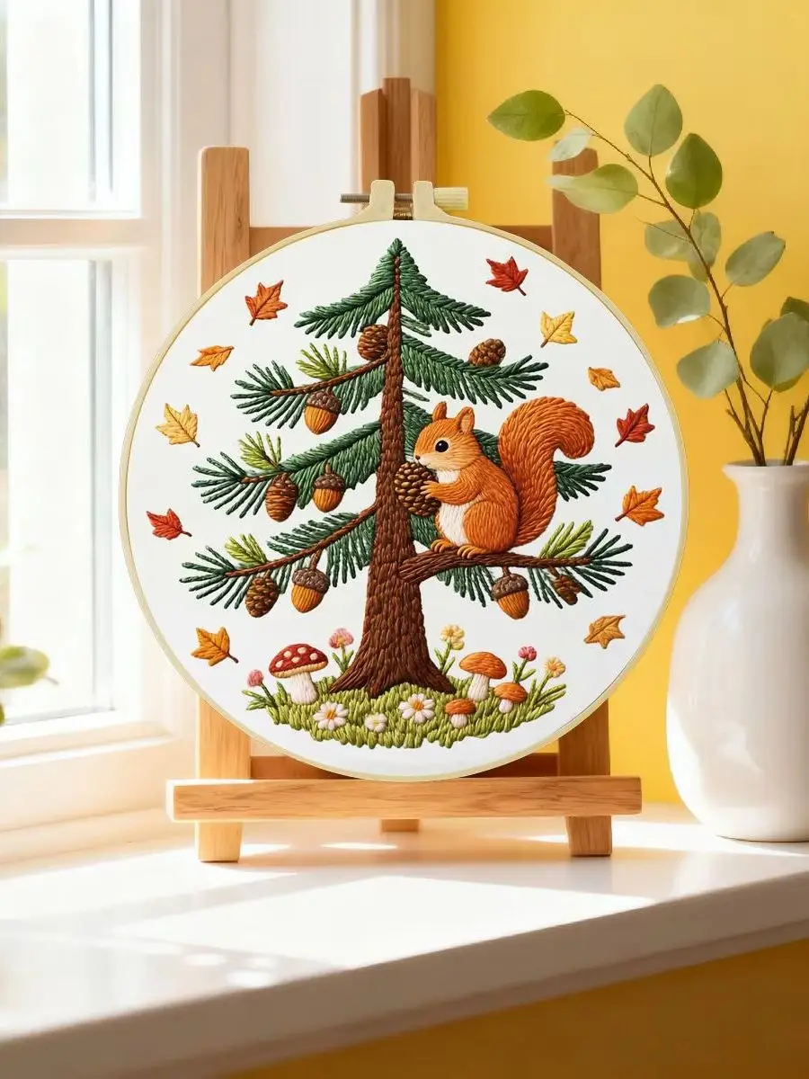 1 Stück 20X20CM/15X15CM 7,87/6,3 Zoll Eichhörnchen-Stickerei-Starter-Kit DIY-Kit DIY-Stickerei-Set Handarbeiten Malerei – Detail 6