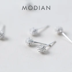 Modian Simple Round Fashion Tiny Stud Earrings 925 Sterling Silver Exquisite Studs Ear For Women S925 Charm Fine Jewelry Bijoux