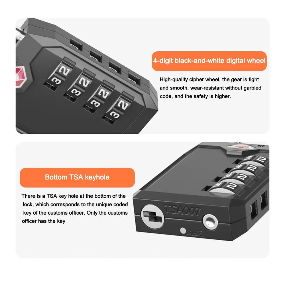 New TSA 4 Digit Combination Lock Anti-theft Zinc Alloy Suitcase Luggage Coded Lock Security Tool Wire Rope Padlock Travel