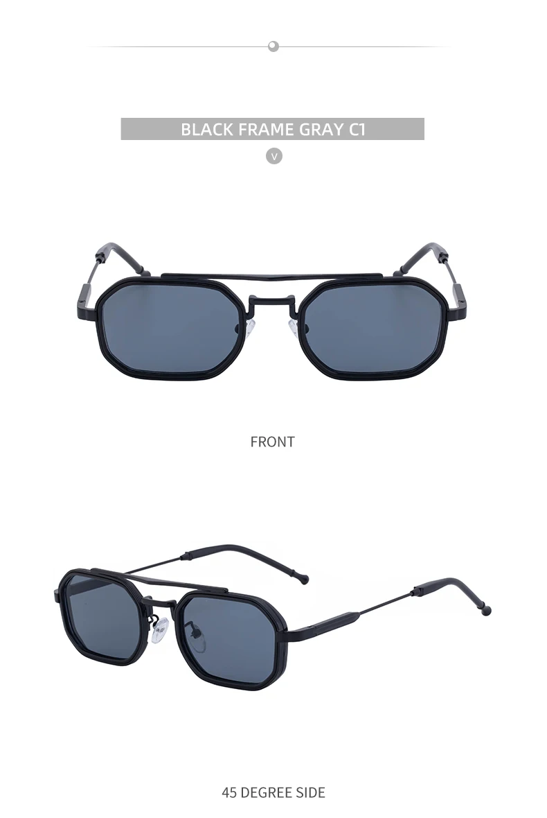 Steampunk Rechteckige Sonnenbrille für Herren 2026 Luxusmarke Retro Punk Sonnenbrillen für Männer Vintage Doppelbalken-Brillen UV400-Schutz – Detail 16