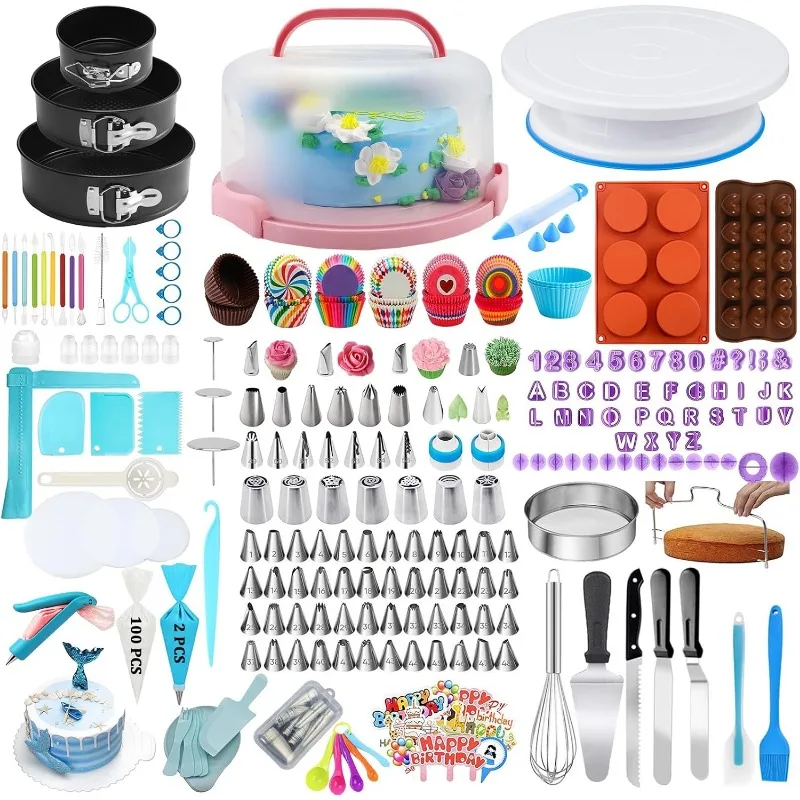 678 PCS Cake Decorating Kit, Cake Decorating Supplies Kit with Cake Carrier,Springform Pans,74 Piping Tips,Chocolate Molds