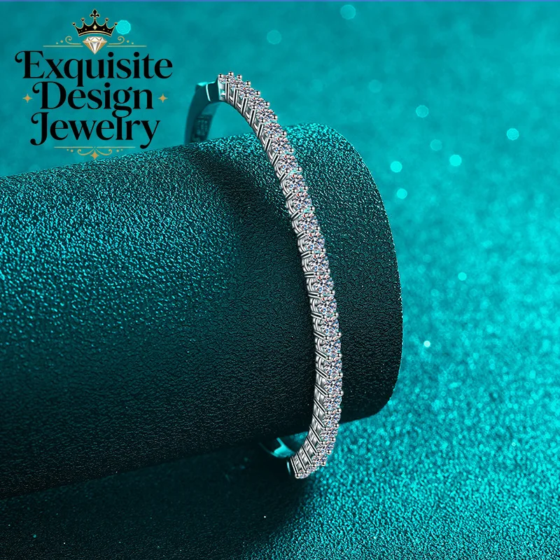 Exquisite Platinum PT950 Eye-catching 2.6-carat Fully Paved Moissanite Bracelet, Gorgeous Starry Sky Diamond-studded Bangle