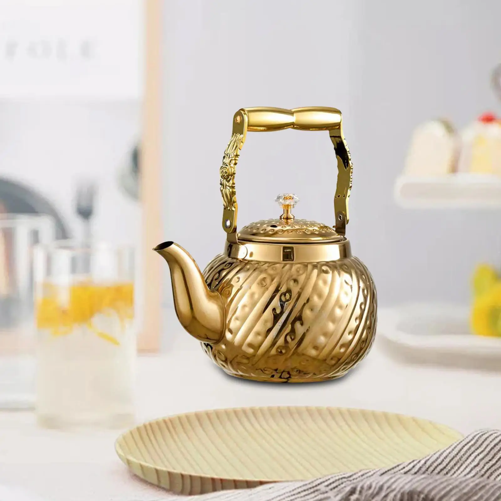 

Stainless Steel Teapot 1.2 L with Handle Thickened Metal Tea Kettle with Removable Infuser for Cooking Restaurant Hotel Camping