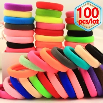 50/100pcs 다채로운 헤어 밴드 밧줄 어린이 어린이 나일론 포니 테일 홀더 Scrunchies 고무 밴드 소녀 Ealstic DIY 모자를 쓰고 있죠 넥타이