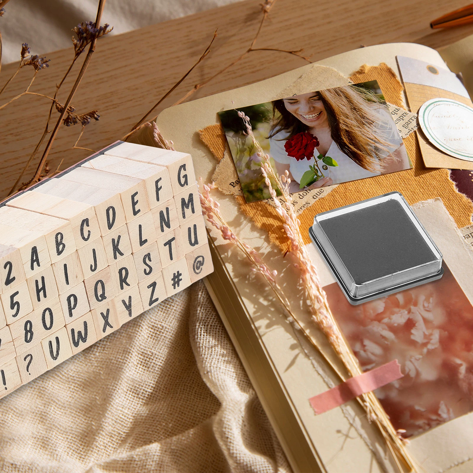 

1 Set Wooden Alphabet Number Stamps With Ink Pad For Diy Scrapbooks Journaling Crafts Learning Activities Montessori Math