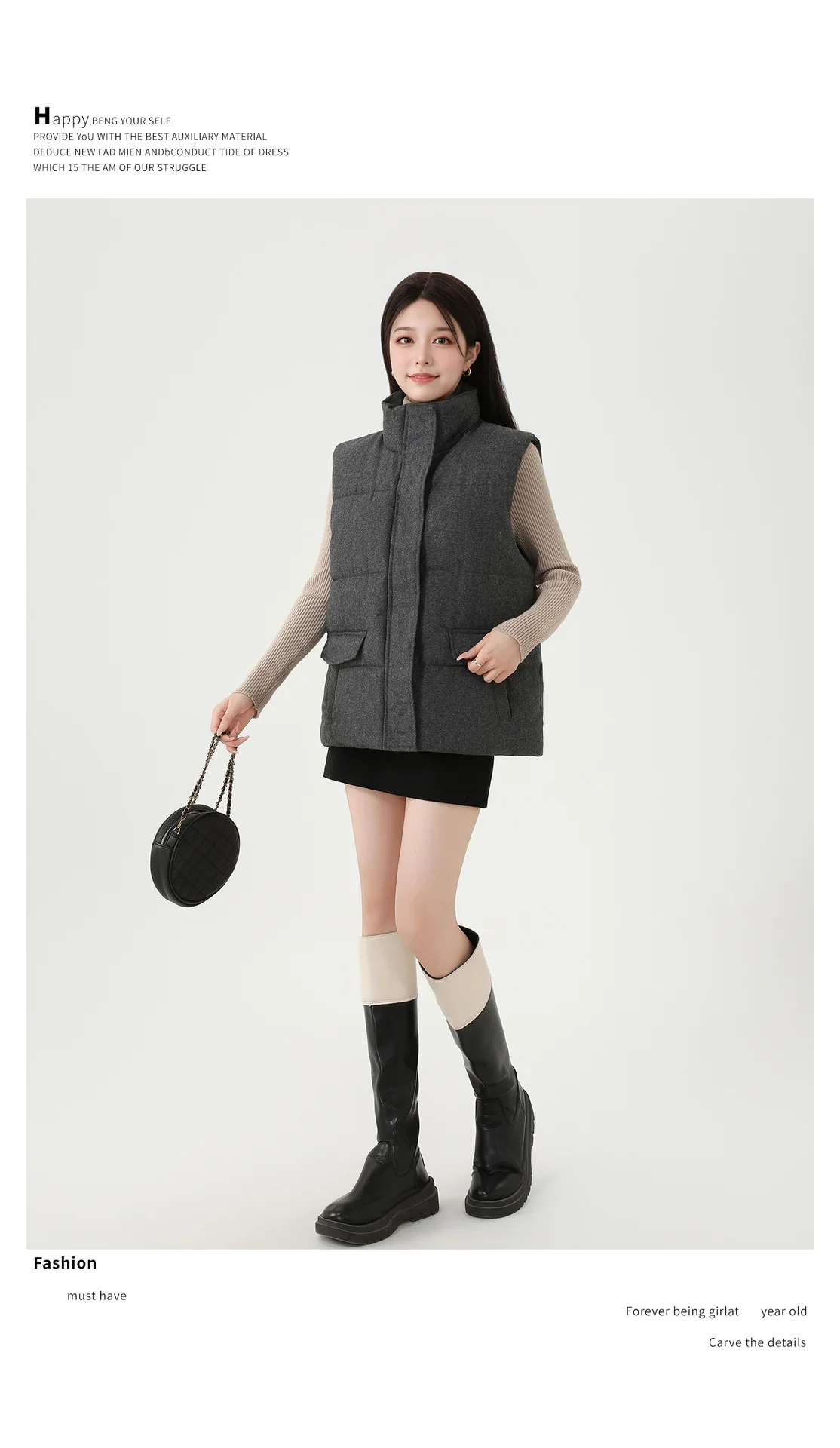 Korean Petite Casual Cotton Vest 2025 New Fashion Stand Collar Cotton Vest Women's Short Loose Design Versatile Warm Vest