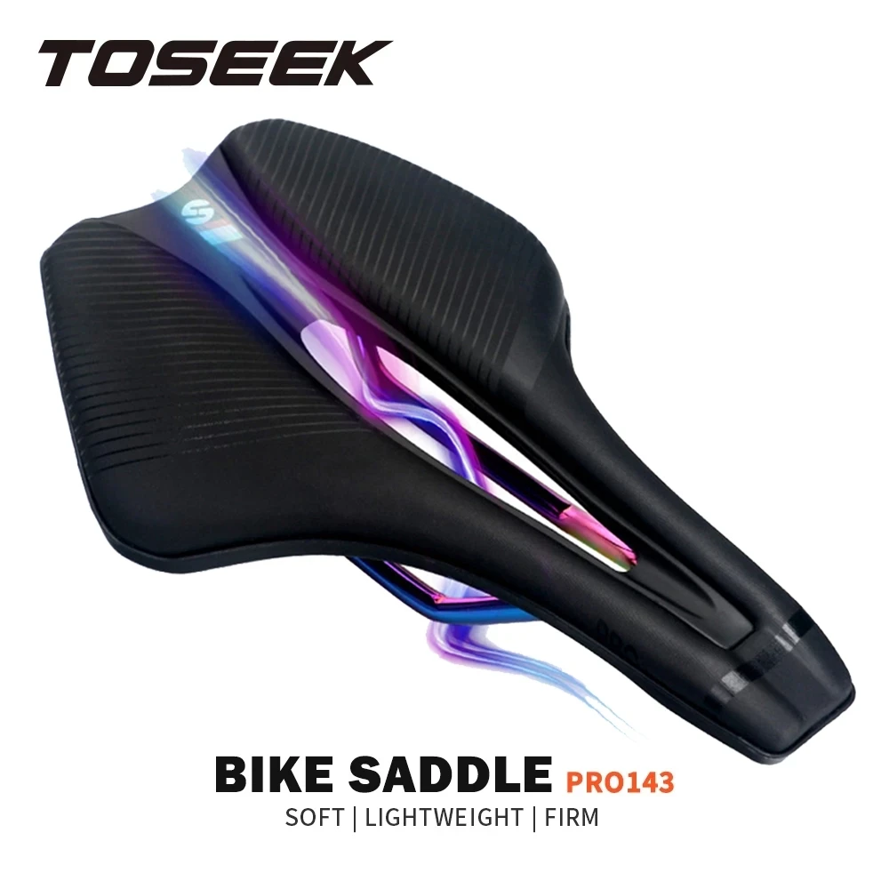 TOSEEK Racing Bicycle Saddle Training Grade Man MTB Road Bike Tt TimeTrial Triathlon Bike Lightweight Cushion Black-Dazzle Rail