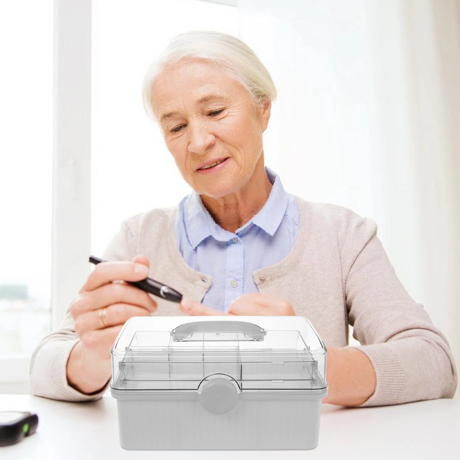 صندوق تخزين الأدوية ذو سعة كبيرة، مقبض محمول، صندوق منظم طبي، حقيبة تخزين لسطح المكتب للمنزل والسفر واللوازم الطبية #1