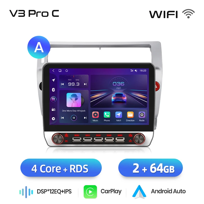 Junsun 13.1″ QLED draadloze CarPlay Android Auto autoradio voor Citroen C4 C-Triomphe 2004-2009 intelligente systemen DSP SWC RDS