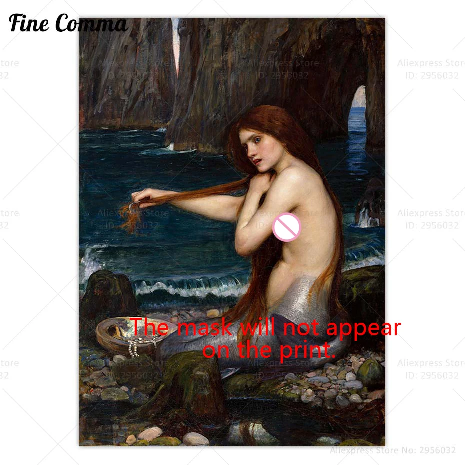 A Mermaid John William Waterhouse Poster Vintage Painting Reproduction Canvas Print Wall Art Painting Home Decoration Decor Gift