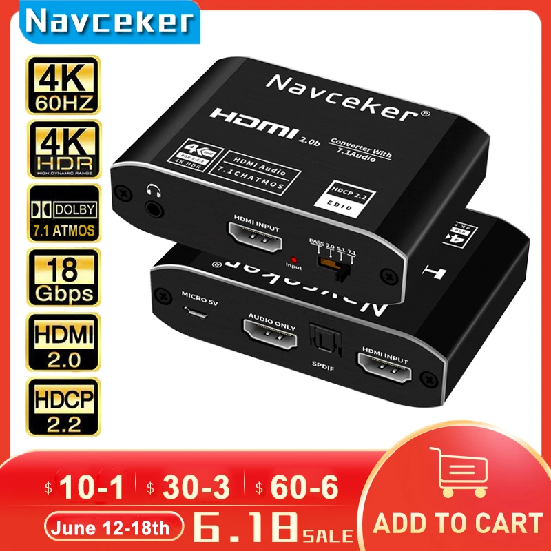 2023 HDMI Audio Extractor 4K HDMI SPDIF Converter 5.1 HDMI to HDMI to RCA Splitter Optic TOSLINK Switch Digital 7.1 HDMI Adapter