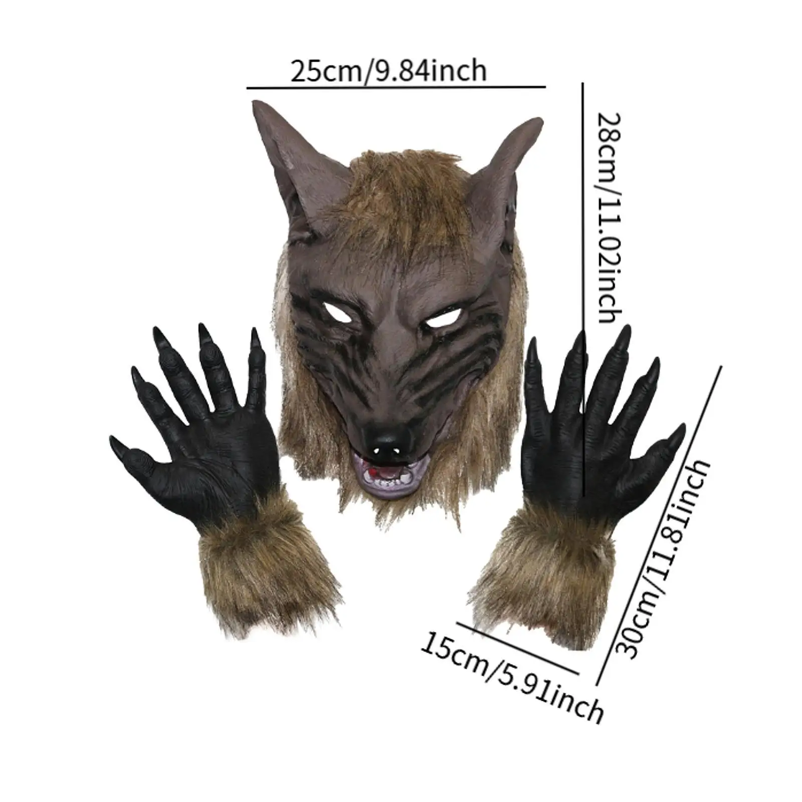 إكسسوارات أزياء الذئب للبالغين من الفينيل مخالب الذئب قناع الذئب الواقعي المخيف