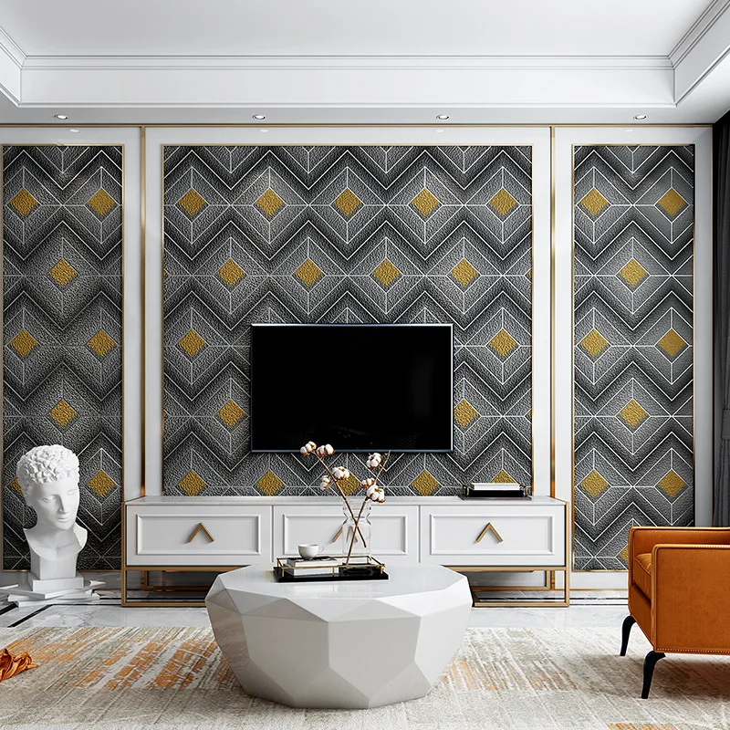 

Black Grey 3D Diamond Lattice Deerskin Velvet Wallpaper Bedroom Living Room Hotel Modern Minimalist Tile Background Wall Sticker