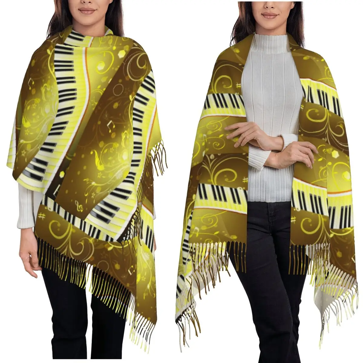 

Фортепианная клавиатура, шарф с музыкальными нотами, шарфы с кисточками, женские мягкие теплые шали и накидки, длинная осенне-зимняя шаль