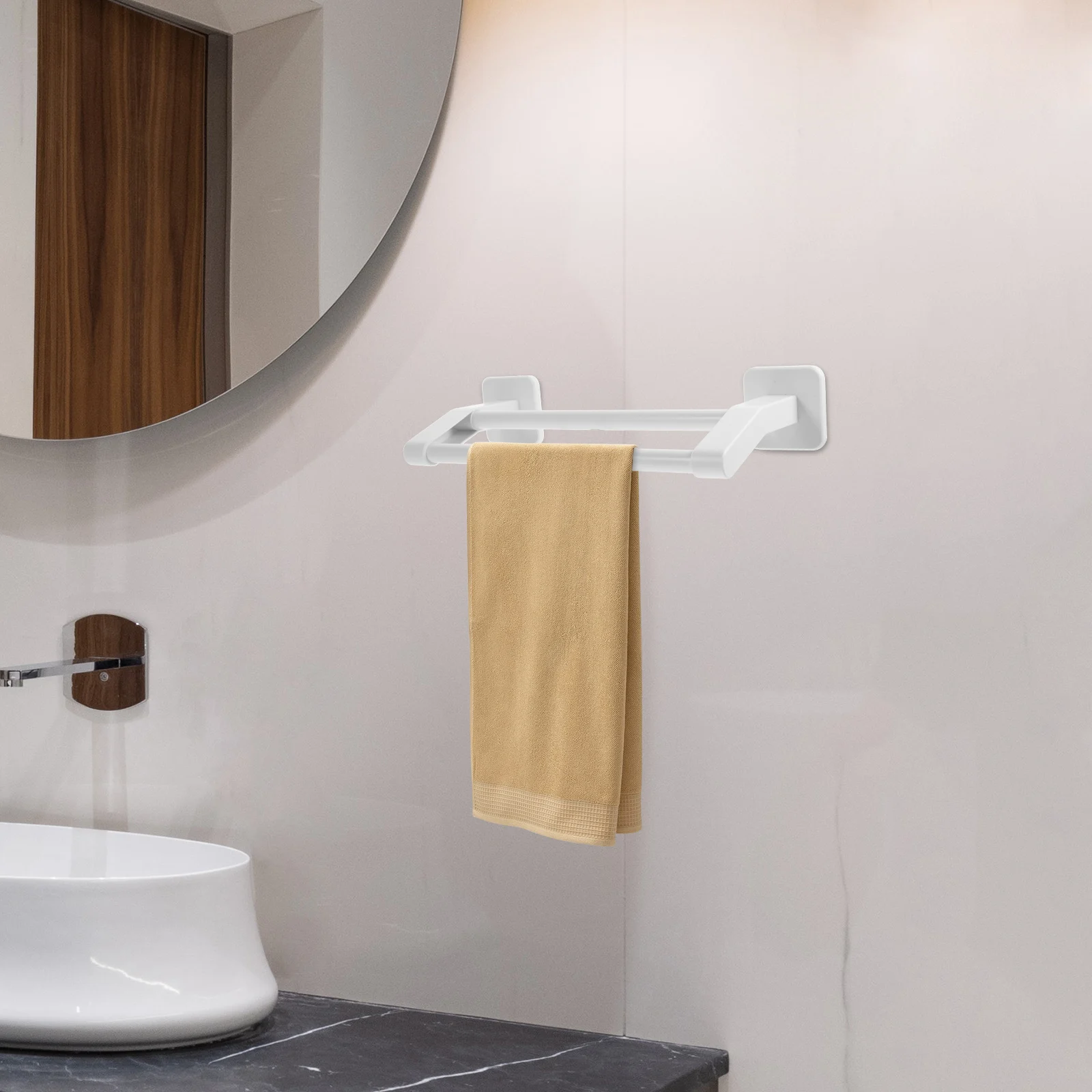 

No Punching Free Bathroom Towel Rack Space Aluminum ABS Wall Mounted Holder for Towels Washcloths Kitchen Balcony Drying