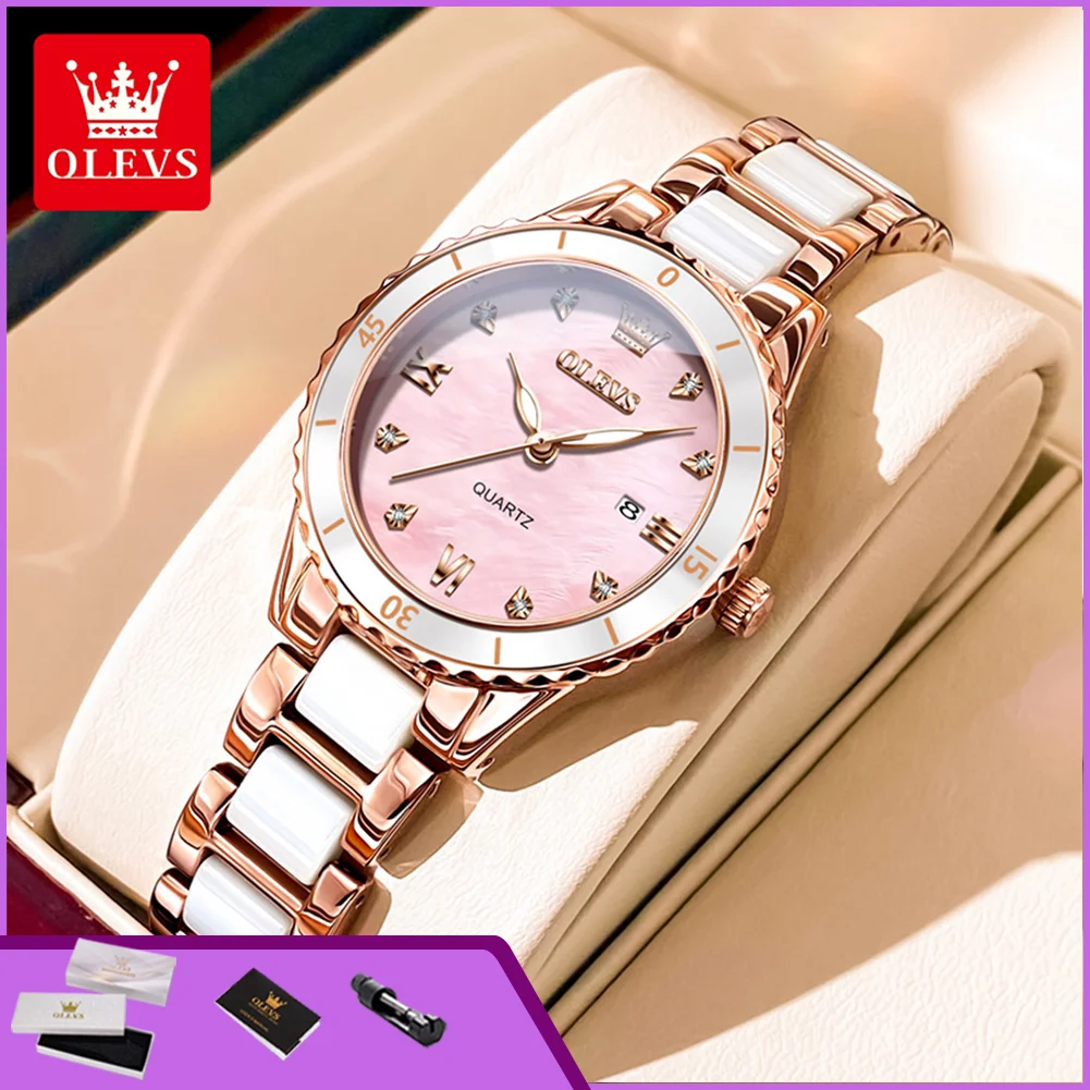 

OLEVS 9985 Original Women's Quartz Watch Waterproof Date Luminous Elegant Ceramic Strap Original Luxury Dress Ladies Wristwatch