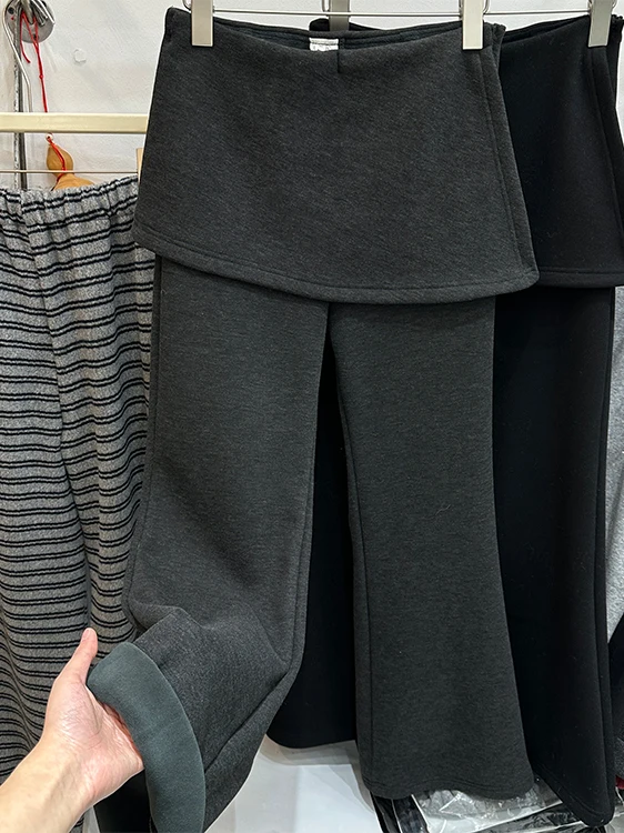 

Slimming Faux Two-Piece Micro Flared Pants Women's Autumn Winter plus Size Trousers High Waist Straight Leg Casual Fashion