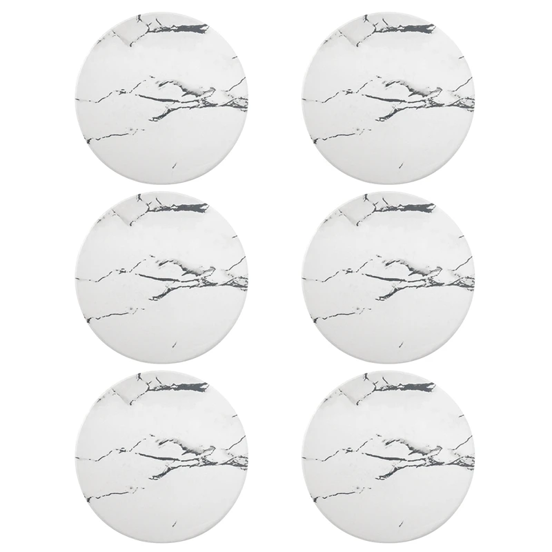 Coaster Sets Of 6 Pieces, Absorbent Ceramic Stone Marble Pattern Coasters With Cork Base, White Coasters For Drinks