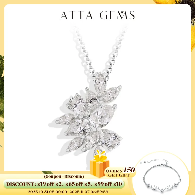 

ATTAGEMS Moissanite Necklace For Women Full D VVS1 Lab Diamond luxury Pendant S925 Sterling Silver Engagement Party Jewelry Gift