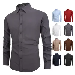 2024 New Men's Social Shirt Slim Business Dress Shirts Long Sleeve Casual Elasticity Shirt Tops Quality Spring Shirts for Men