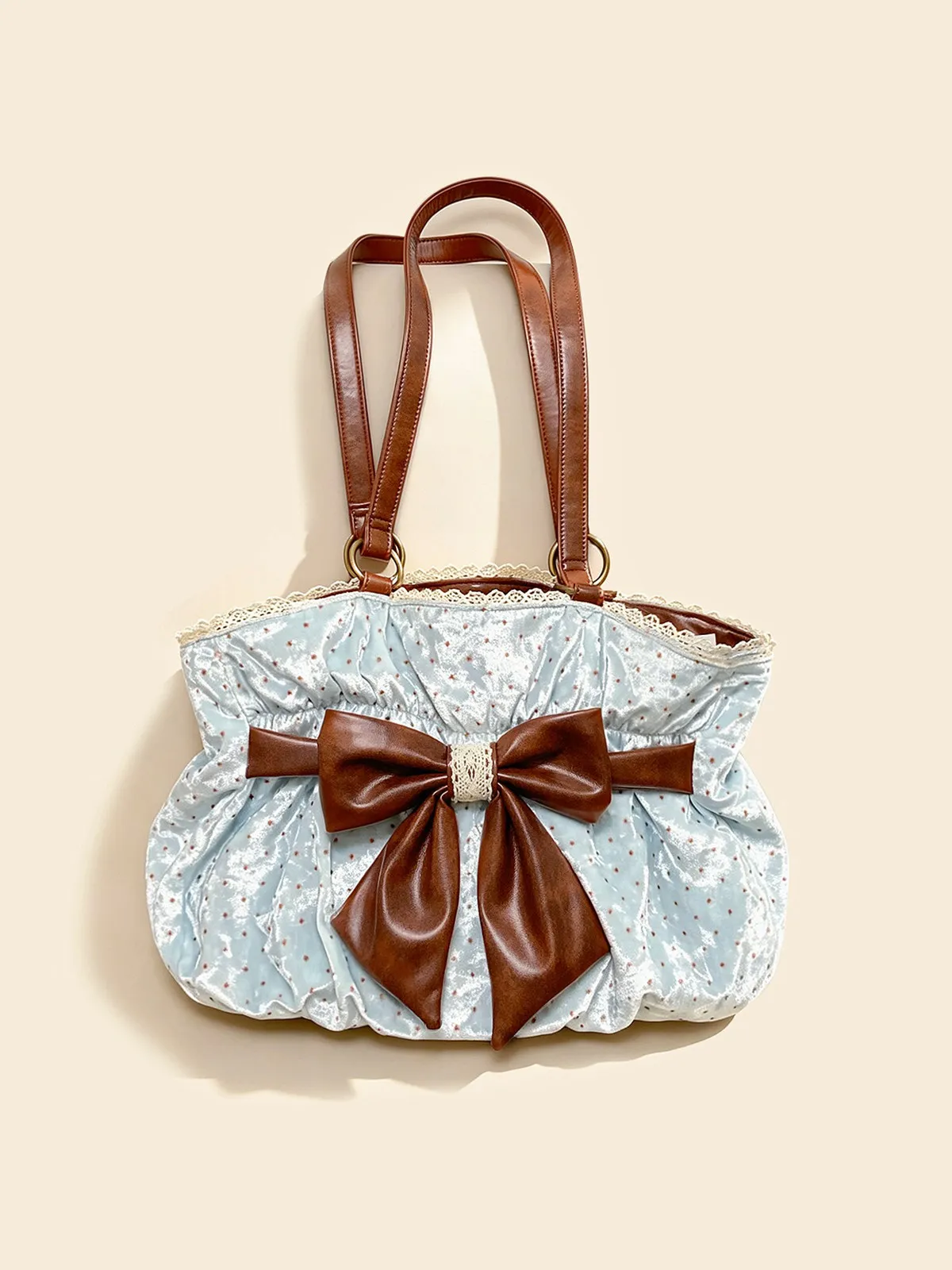 Ancient Retro Polka Dot Bow Thin and Clever Color Tote Bag Female Japanese Retro Literary and Simple Shoulder Bags for Women