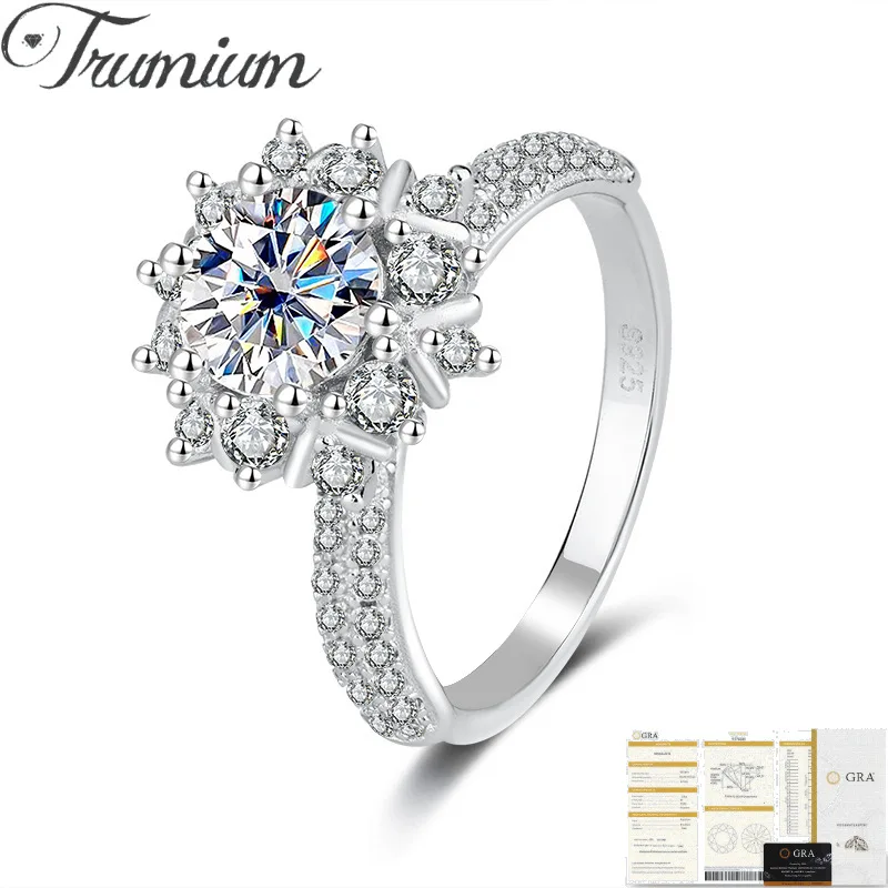 

Женские кольца с муассанитом Trumium 1CT D, цвет VVS1, блестящий бриллиант, стерлинговое серебро S925, обручальное ювелирное кольцо с сертификатом