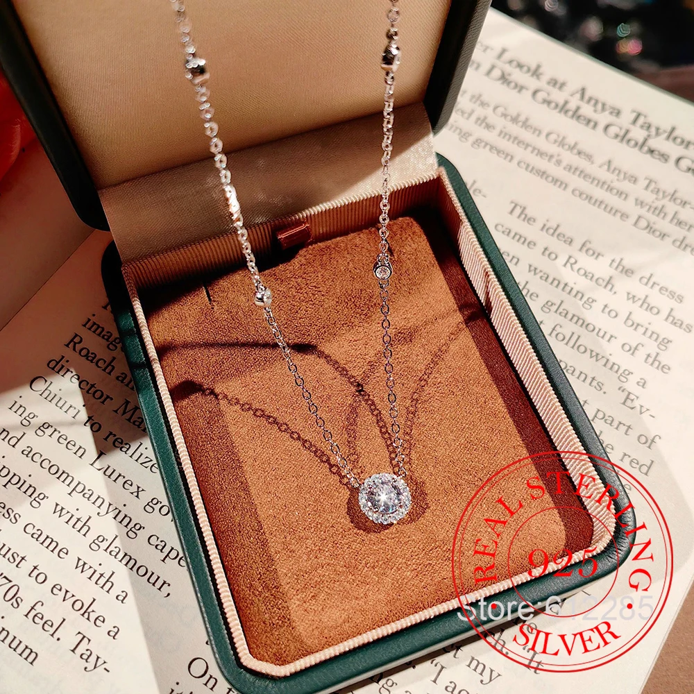 

Ювелирные изделия из стерлингового серебра 925 пробы, круглый кристаллический кулон с подвеской AAA+ для женщин, мужчин, свадебные украшения, подарок для подруги